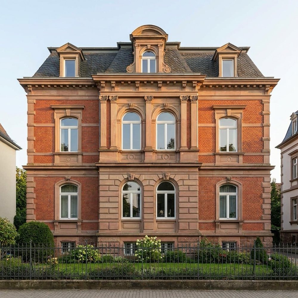 Gründerzeitvilla aus rotem Klinker und Sandstein in Wiesbaden